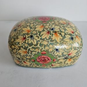 Wooden trinket box Paper mache lacquer floral colorful Kashmir folk art